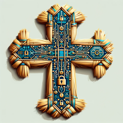 St Brigid's cross, with a cyber security theme