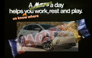 The old Mars ad with a VW car superimposed over the bar. A VW helps us track where you work, rest and play.